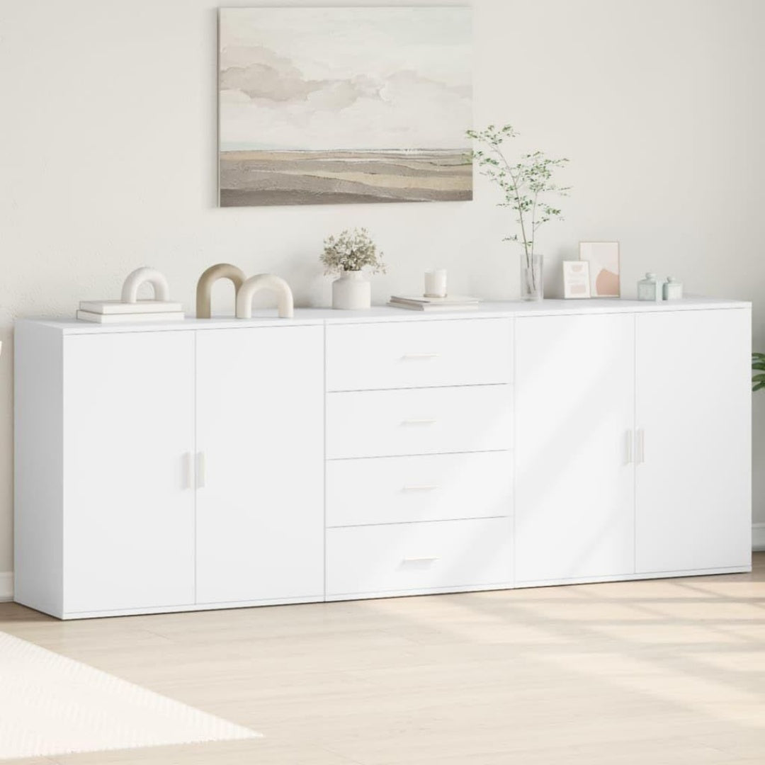 Le charme du rangement avec ce buffet avec portes, a l'aspect bois, coloris blanc et naturel