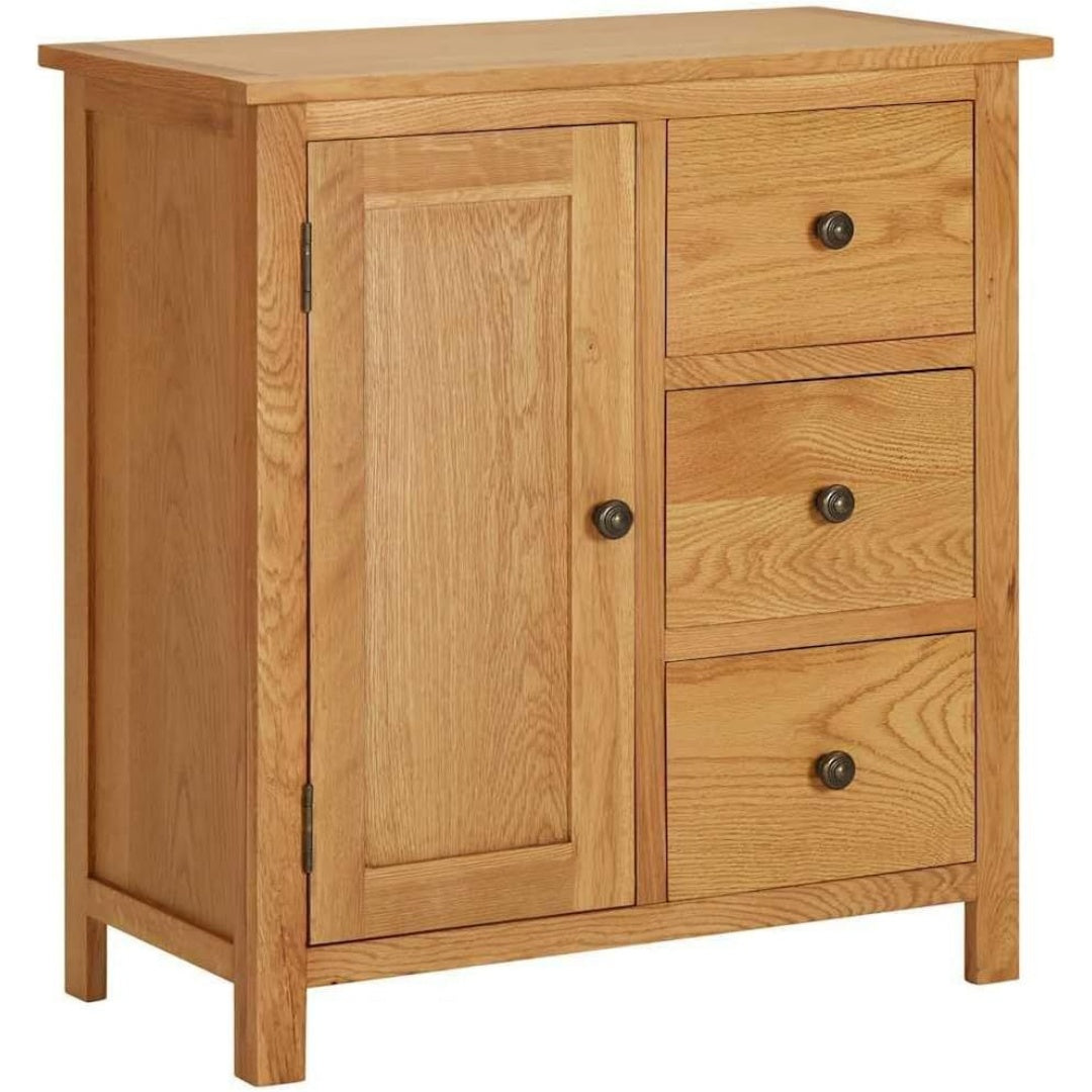 Une silhouette equilibree pour ce buffet avec tiroirs, avec portes, teinte chene et naturel