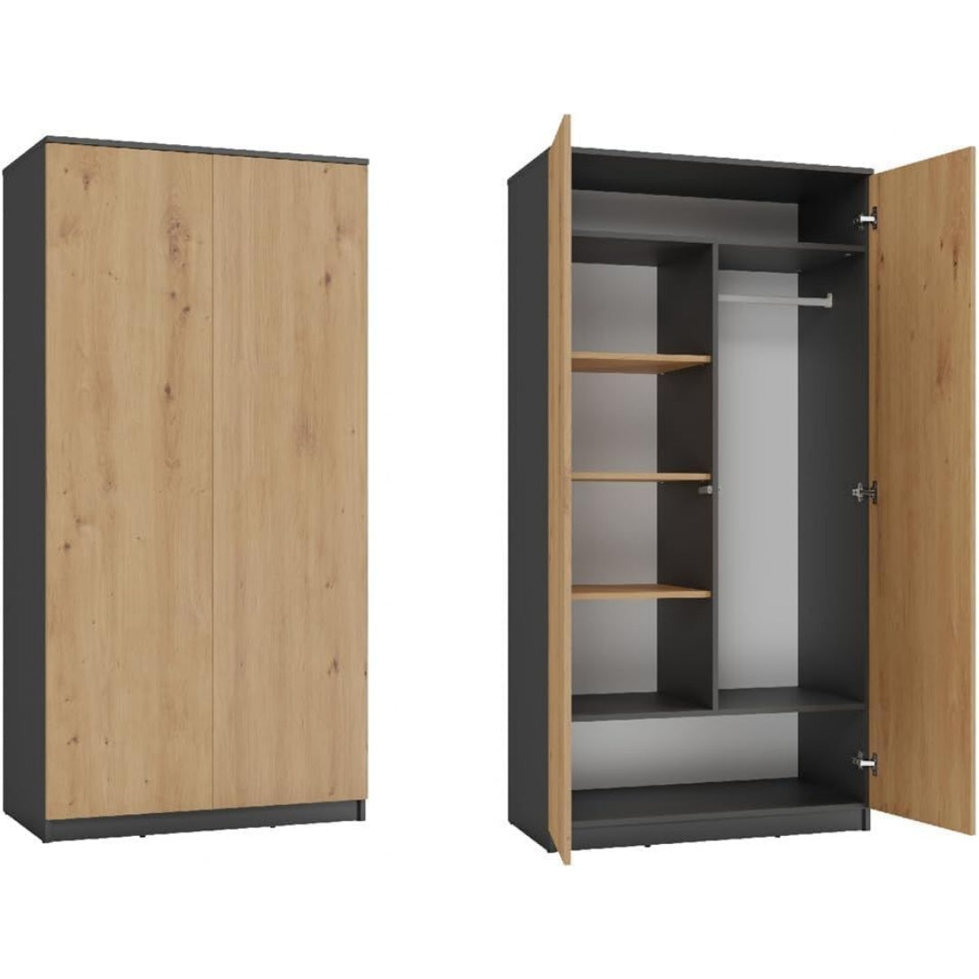 Pour un interieur harmonieux, commode avec tiroirs, avec portes en finition chene et vert