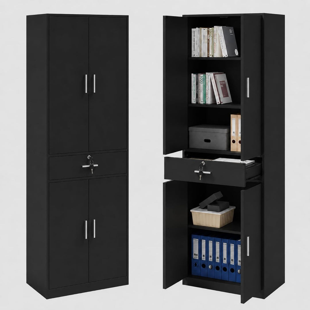 Le charme du rangement avec ce commode avec tiroirs, avec portes, coloris noir
