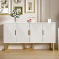 Une silhouette equilibree pour ce buffet avec portes, avec etageres, teinte blanc et dore