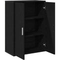 Un espace mieux organise grace a ce buffet avec etageres, a l'aspect bois, finition noir et chene