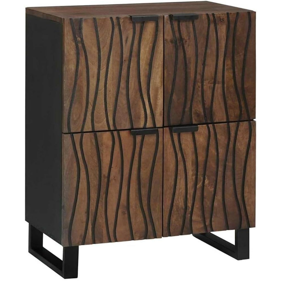 Une touche de caractere, buffet avec portes, avec etageres dans un ton marron et bois naturel