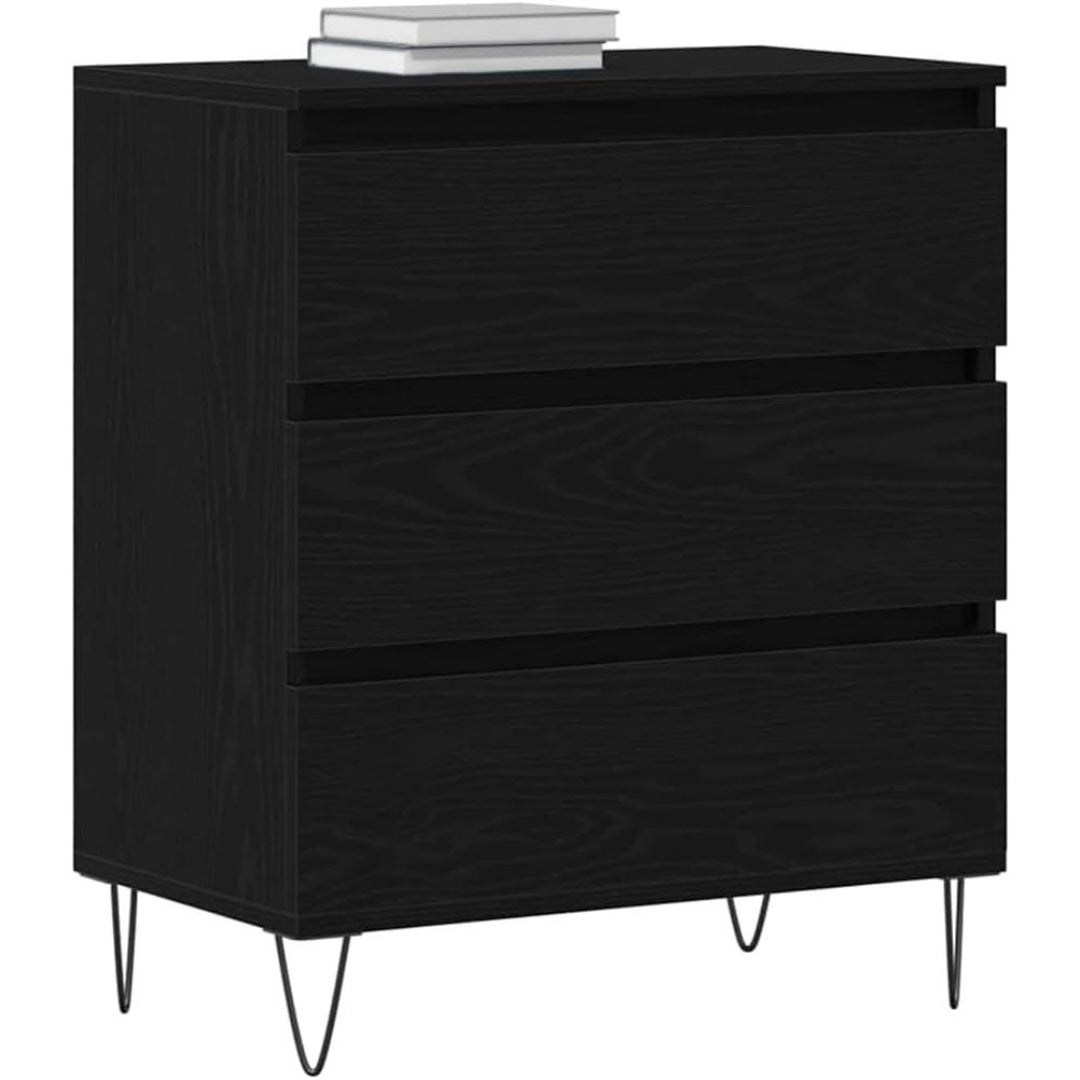Une silhouette equilibree pour ce buffet avec portes, a l'aspect bois, teinte noir et chene