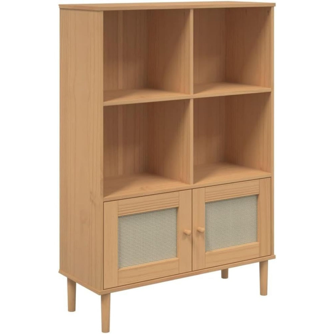 Le charme du rangement avec ce bibliotheque avec portes, avec etageres, coloris marron et naturel