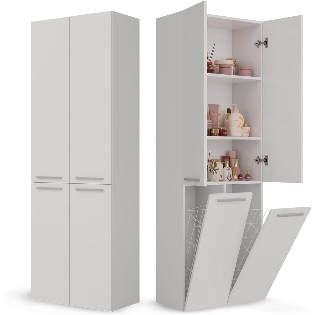 Pour un interieur harmonieux, bibliotheque avec portes, avec etageres en finition blanc et chene