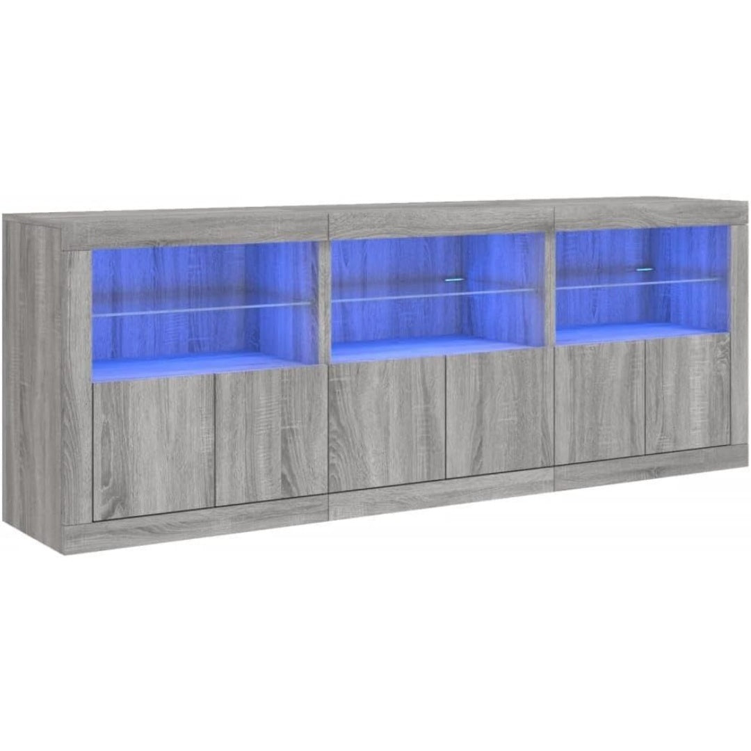 Le charme du rangement avec ce buffet avec portes, a l'aspect bois, coloris gris et bois naturel