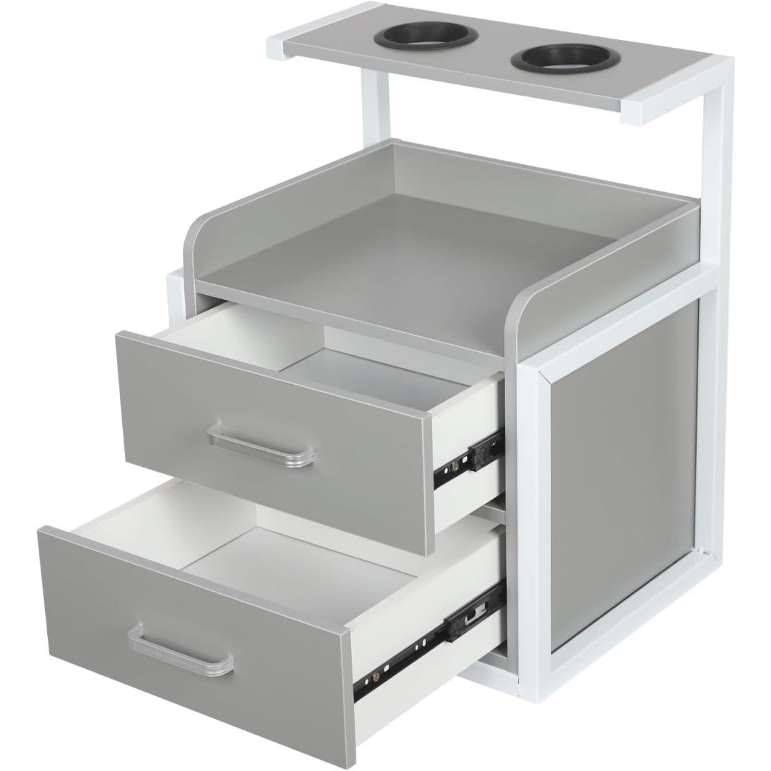 Une silhouette equilibree pour ce commode avec tiroirs, avec portes, teinte gris et vert