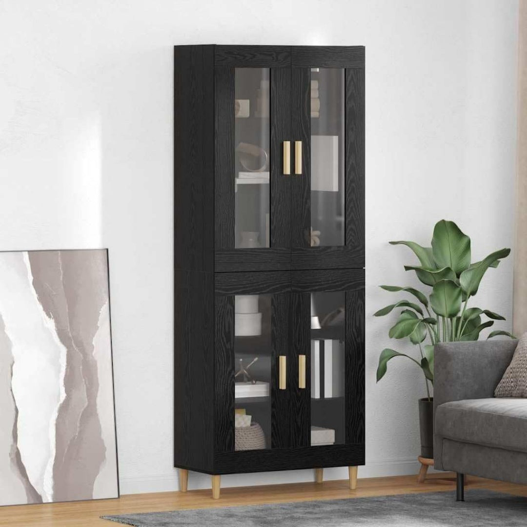 Le charme du rangement avec ce buffet avec tiroirs, avec portes, coloris noir et chene