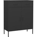 Une silhouette equilibree pour ce commode avec tiroirs, avec portes, teinte vert et anthracite