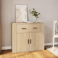 Un espace mieux organise grace a ce buffet a l'aspect bois, finition chene et bois naturel