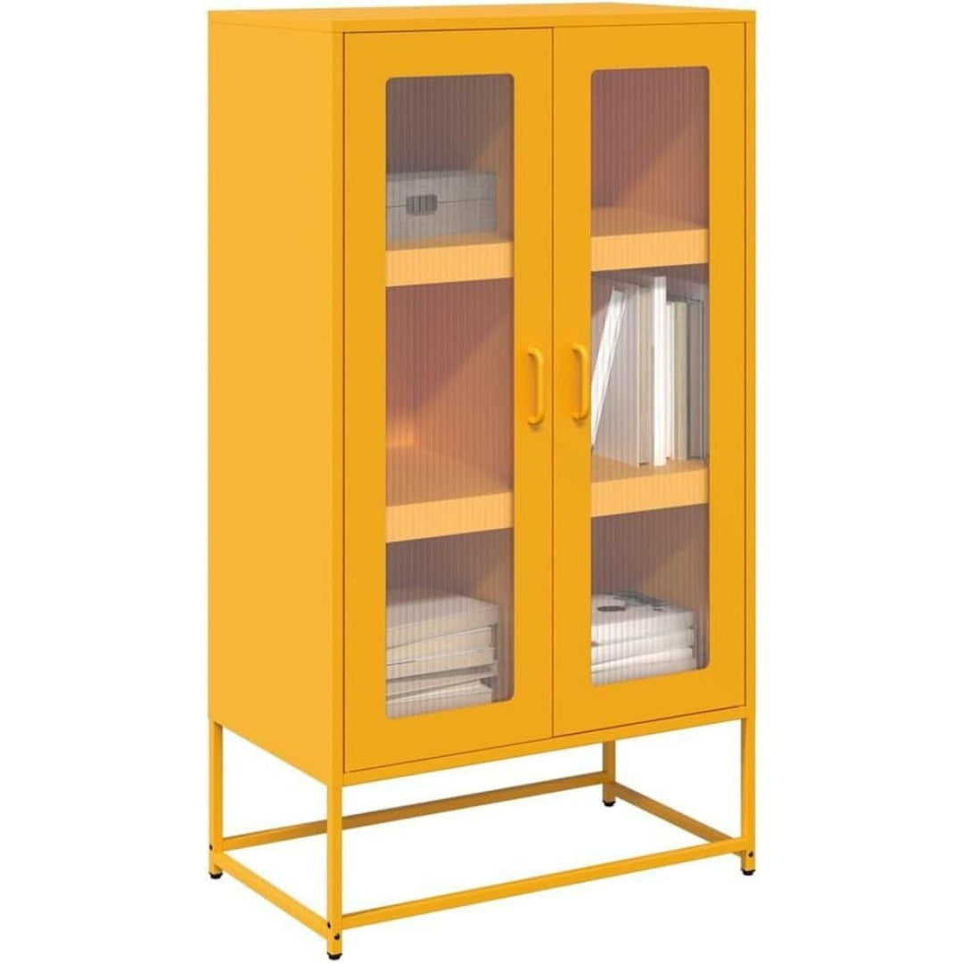 Une silhouette equilibree pour ce buffet avec portes, aux lignes contemporaines, teinte vert