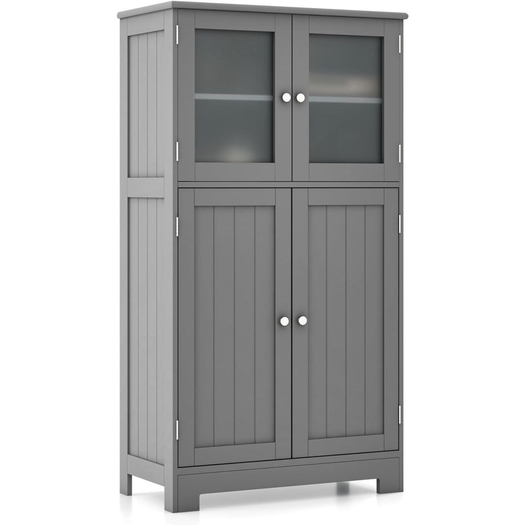 Le charme du rangement avec ce commode avec portes, avec etageres, coloris blanc et gris