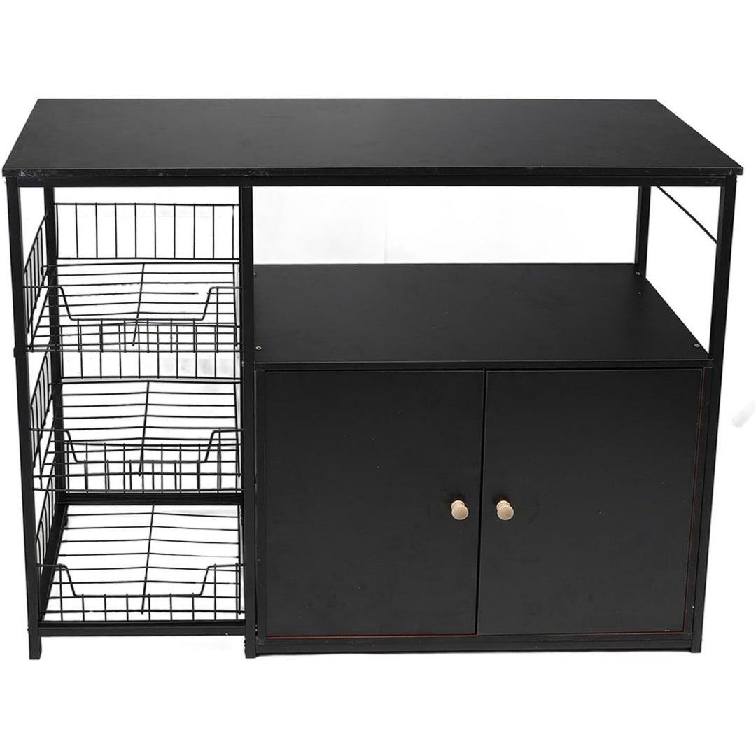 Pour un interieur harmonieux, buffet avec etageres, aux accents metalliques en finition vert