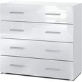 Une silhouette equilibree pour ce buffet avec tiroirs, aux accents metalliques, teinte blanc et vert