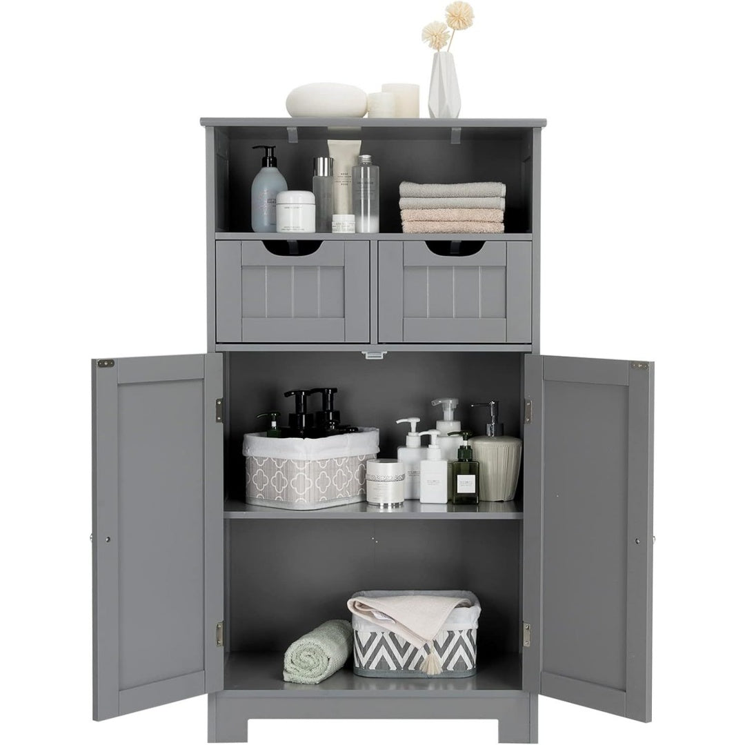 Une touche de caractere, commode avec tiroirs, avec portes dans un ton gris et bois naturel