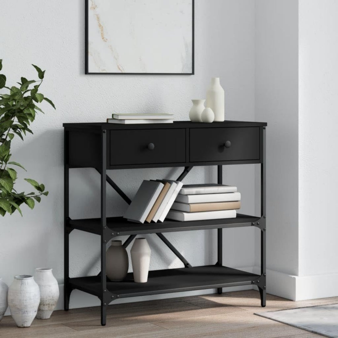 Le charme du rangement avec ce commode avec tiroirs, avec portes, coloris noir et bois naturel