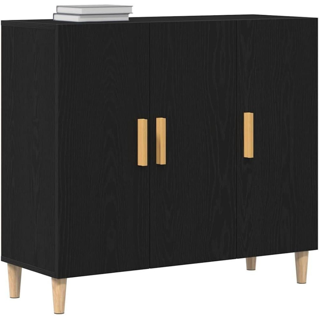 Le charme du rangement avec ce buffet avec portes, a l'aspect bois, coloris noir et chene
