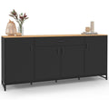 Une silhouette equilibree pour ce buffet avec tiroirs, avec portes, teinte noir et bois naturel