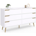 Un espace mieux organise grace a ce commode avec tiroirs, avec portes, finition blanc et bois naturel