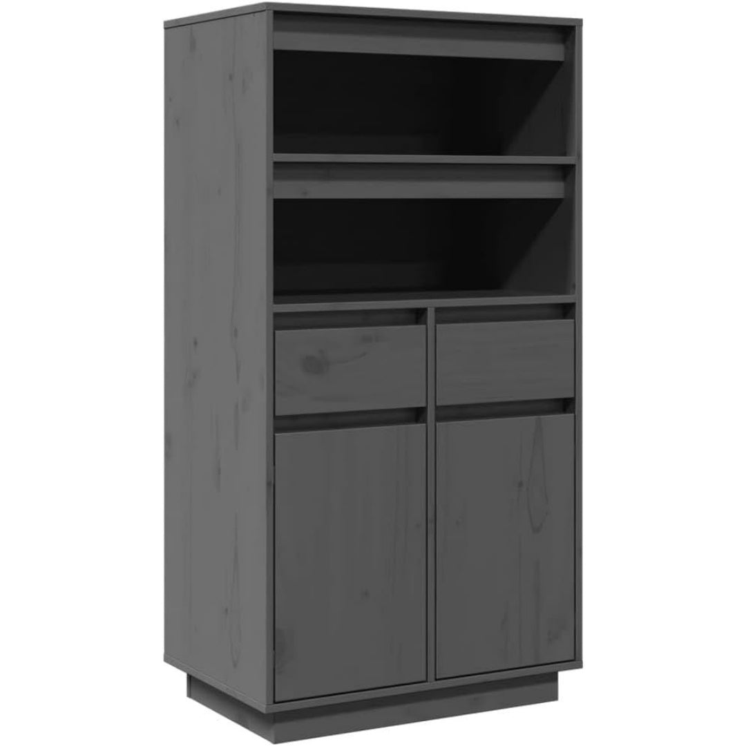 Le charme du rangement avec ce buffet avec tiroirs, avec portes, coloris gris et naturel