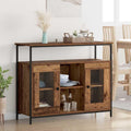 Pour un interieur harmonieux, buffet avec portes, avec etageres en finition noir et bois naturel