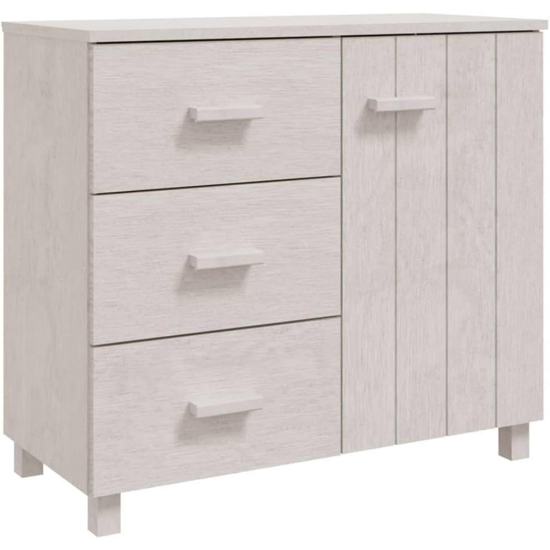 Pour un interieur harmonieux, buffet avec tiroirs, avec portes en finition blanc et bois naturel