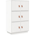 Une silhouette equilibree pour ce buffet avec portes, a l'aspect bois, teinte blanc et naturel
