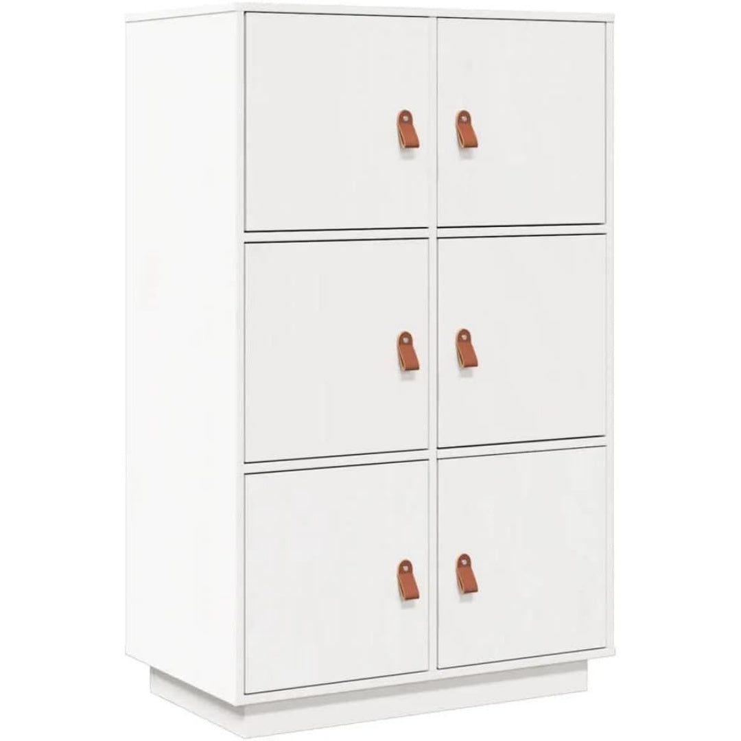 Une silhouette equilibree pour ce buffet avec portes, a l'aspect bois, teinte blanc et naturel